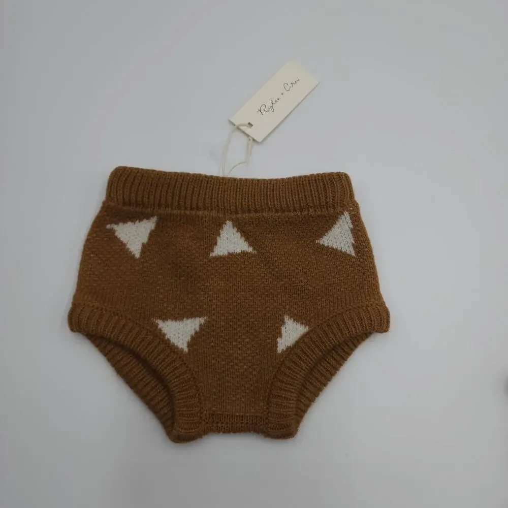 Rylee + Cru Knit Triangle Mustard and Cotton Bloomers Brown Shorts